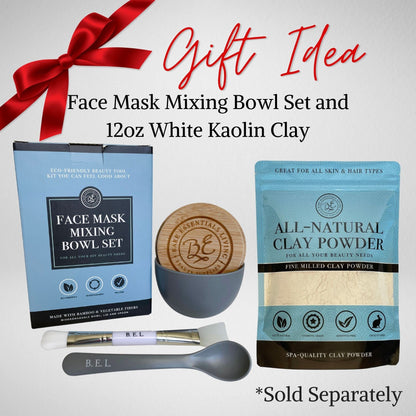 Bare Essentials Living - Clay Face Mask Mixing Bowl Set with Bamboo Lid, Spoon & Dual-Sided Brush