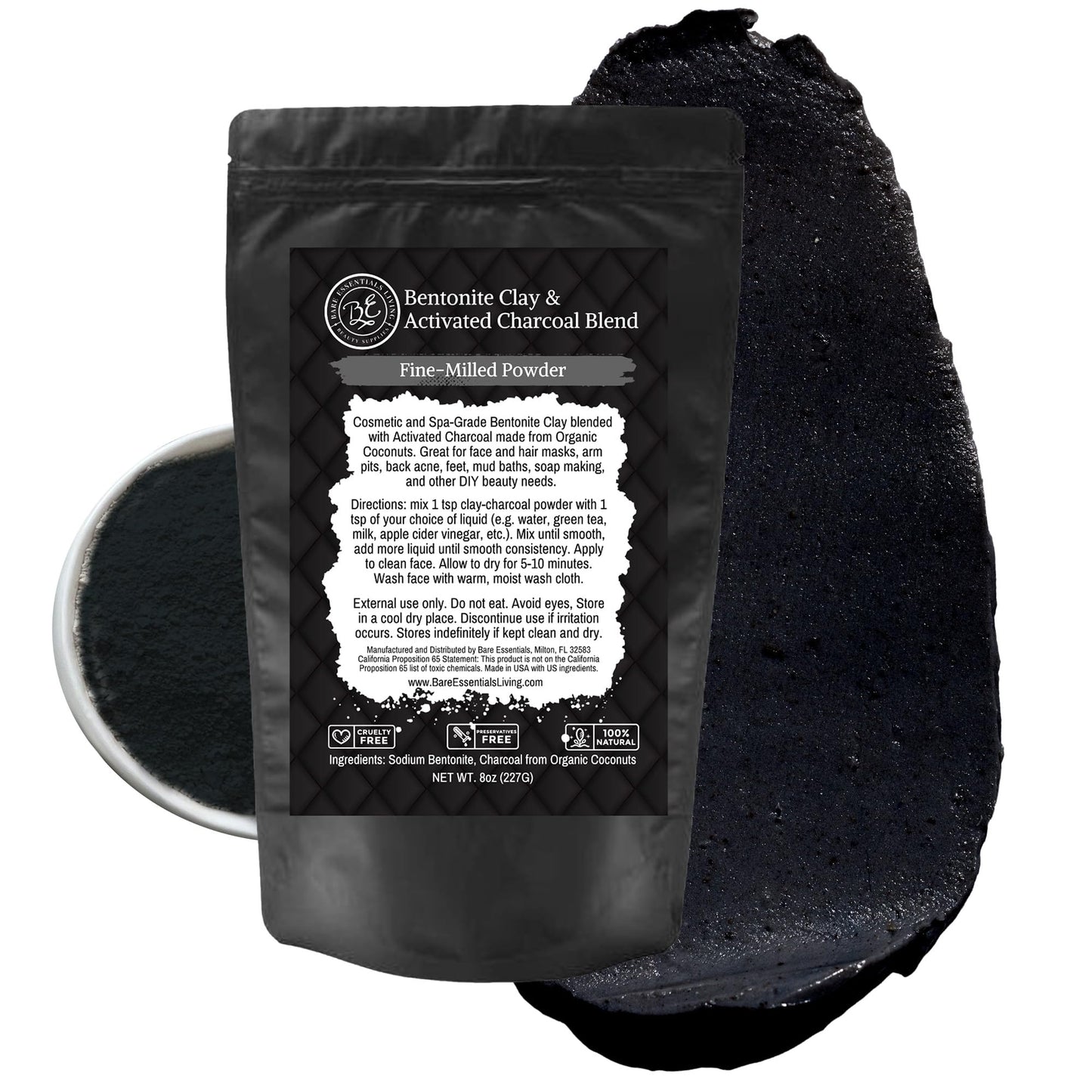 Bare Essentials Living Bentonite Clay & Activated Charcoal Powder Blend (8oz) – DIY Masks, Teeth Powder & Soap Making