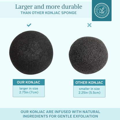 Bare Essentials Living Konjac Sponge Set (12 Pack) – Activated Charcoal & Natural Exfoliating Sponges