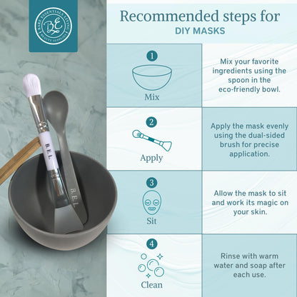 Bare Essentials Living - Clay Face Mask Mixing Bowl Set with Bamboo Lid, Spoon & Dual-Sided Brush