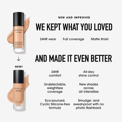 BareMinerals BarePro 24HR Wear Matte Foundation SPF 20 – Full Coverage, Oil-Free, Vegan