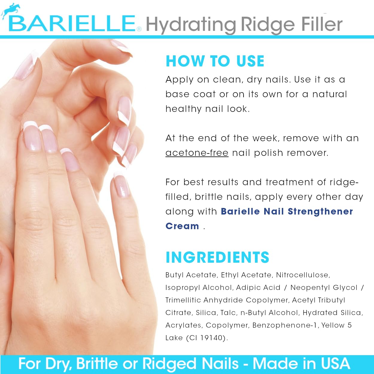Barielle Hydrating Ridge Filler Base Coat 0.5 oz (2-Pack) | Smooth Ridged Nails & Prep for Polish | Difeel