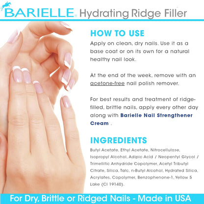 Barielle Hydrating Ridge Filler Base Coat 0.5 oz (2-Pack) | Smooth Ridged Nails & Prep for Polish | Difeel