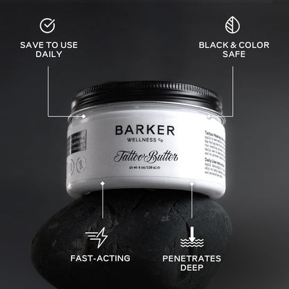 Barker Wellness Tattoo Butter – Natural Aftercare Balm for New & Old Ink | Shea Butter, Turmeric & Lavender