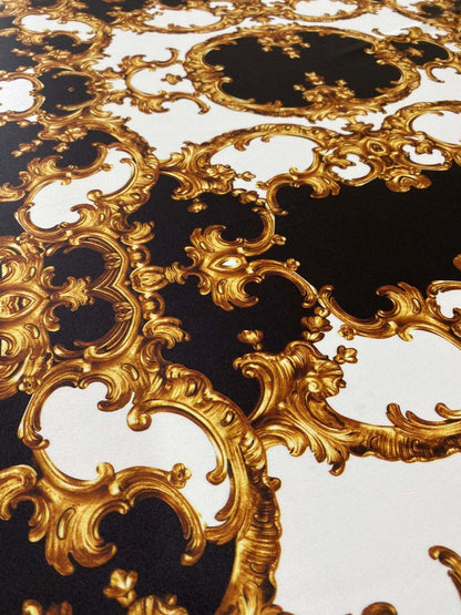 Baroque Black White Gold Patterned Fabric