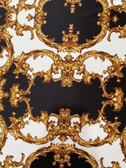 Baroque Black White Gold Patterned Fabric