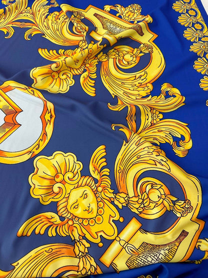 Baroque Gold Pattern Fabric on Royal Blue Background Fabric by Metre