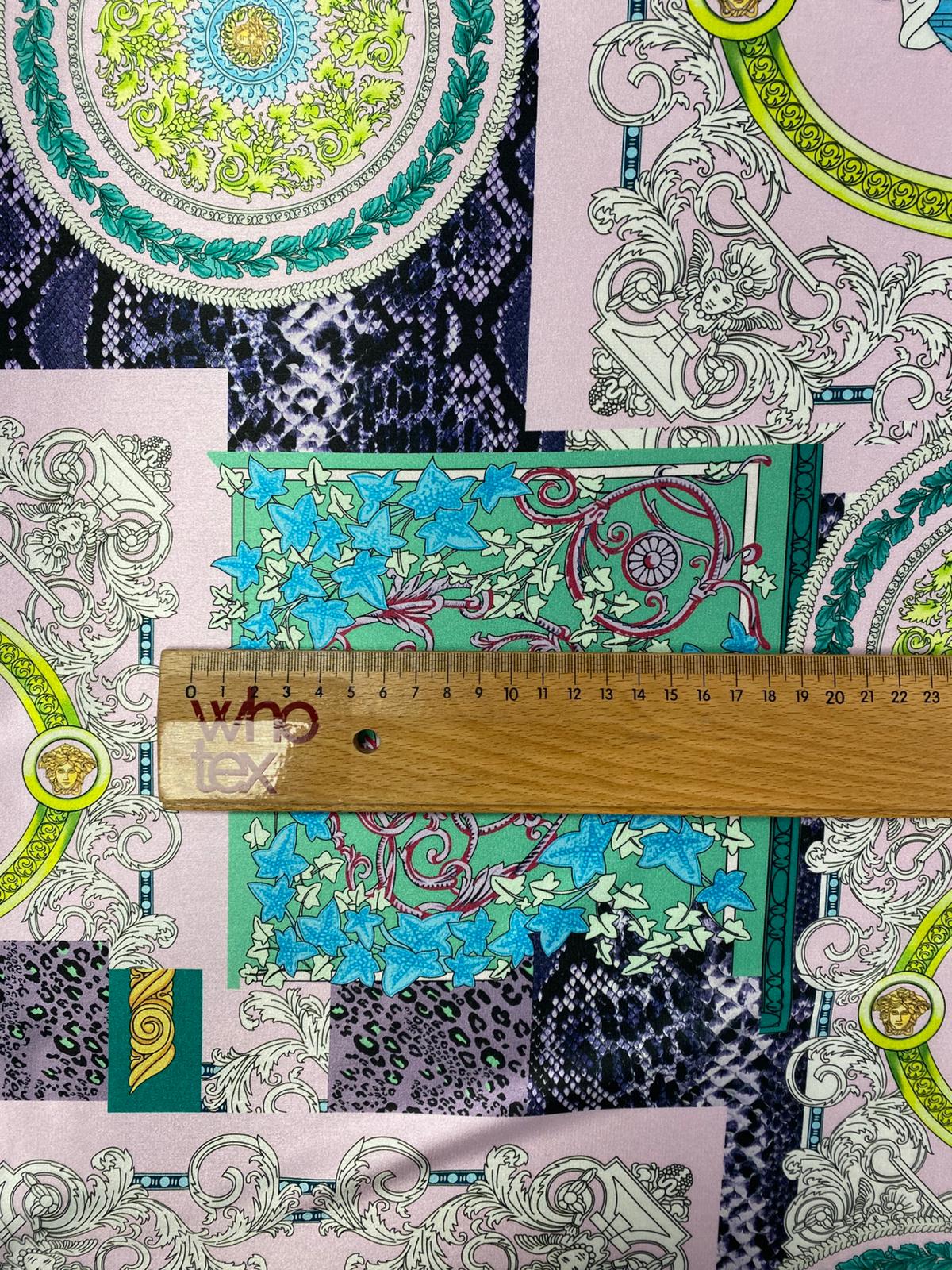 Baroque Pattern Fabric Green Borders and Soft Color Palette Fabric by Metre