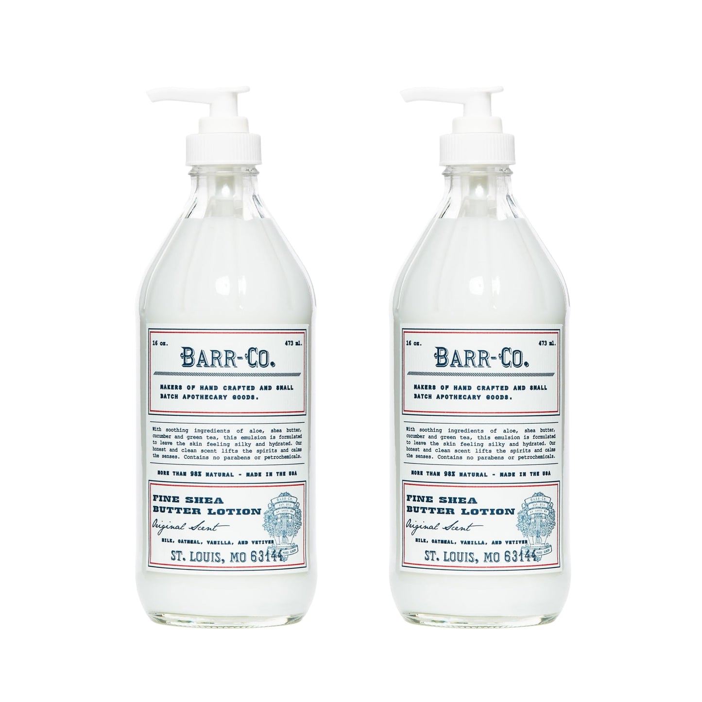 BARR-CO Original Scent Shea Butter Lotion for Dry Skin Set – Tranquil Milky Scent with Oat, Vanilla & Vetiver, 16 fl oz Each (Pack of 2)
