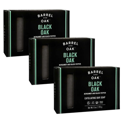 Barrel & Oak Exfoliating Bar Soap for Men – Black Oak 3-Pack | Kaolin Clay & Charcoal
