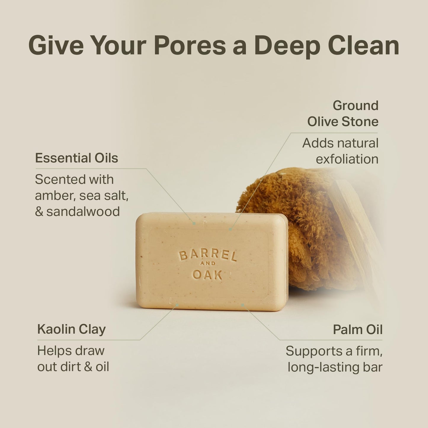 Barrel & Oak Exfoliating Bar Soap for Men – Spiced Sandalwood, Walnut & Olive Stone