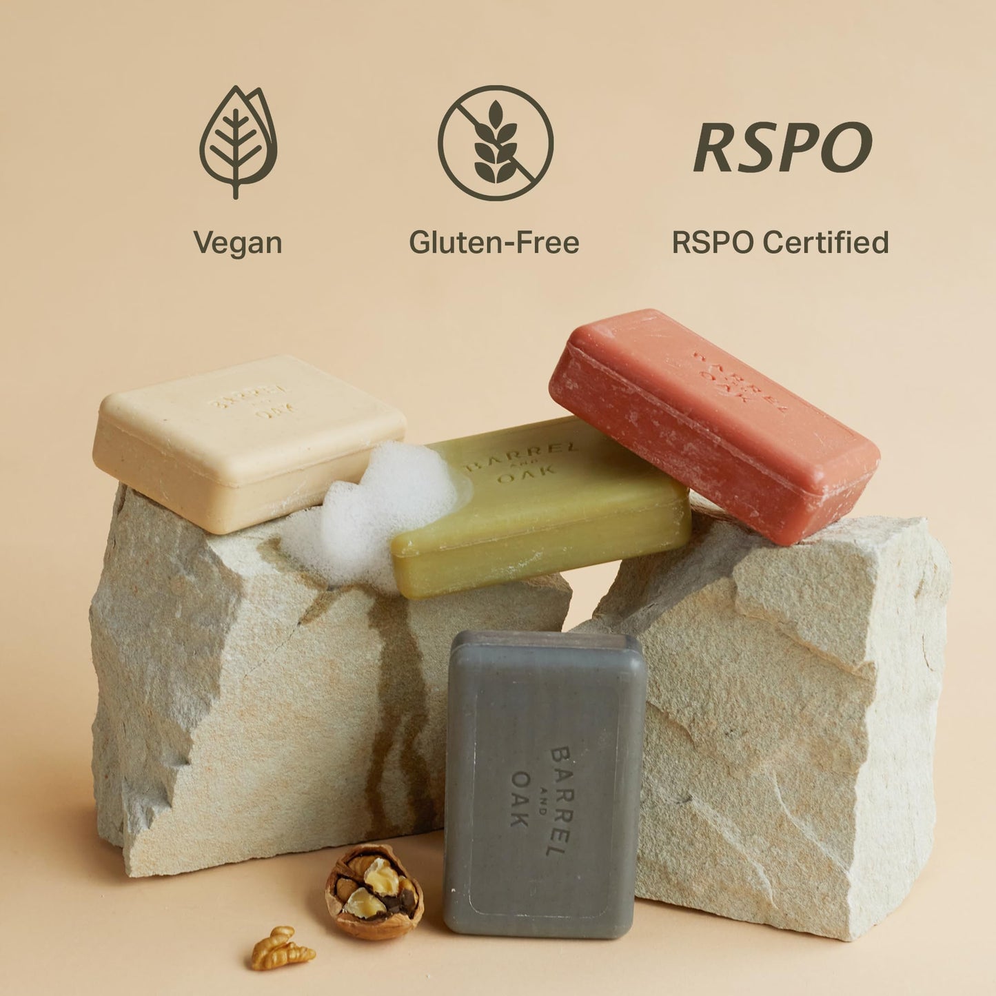 Barrel & Oak Exfoliating Bar Soap for Men – Spiced Sandalwood, Walnut & Olive Stone