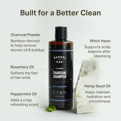 Barrel & Oak Mint Eucalyptus Charcoal Shampoo + Bourbon Cedar Leave-In Conditioner – 16 oz Each