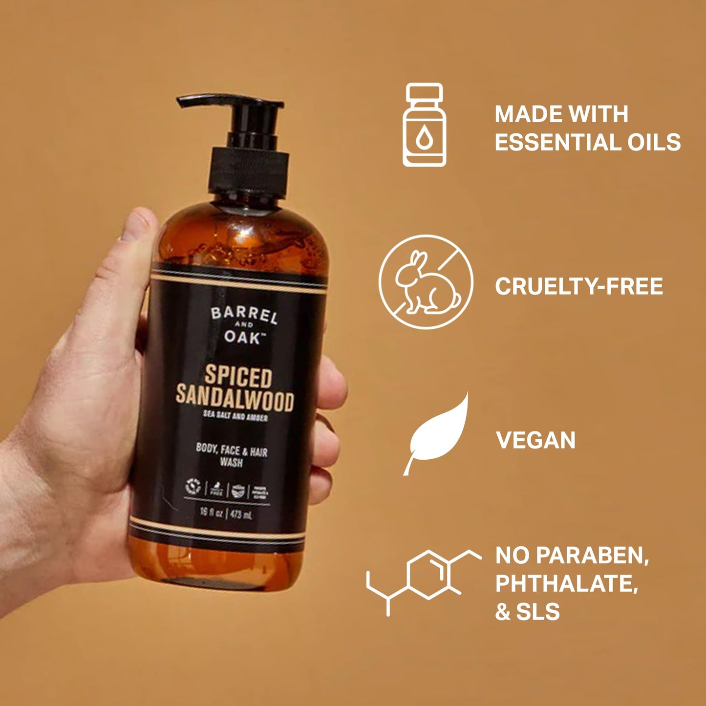 Barrel & Oak All-in-One Wash – Face, Hair & Body (16 oz) – Vegan & Hydrating