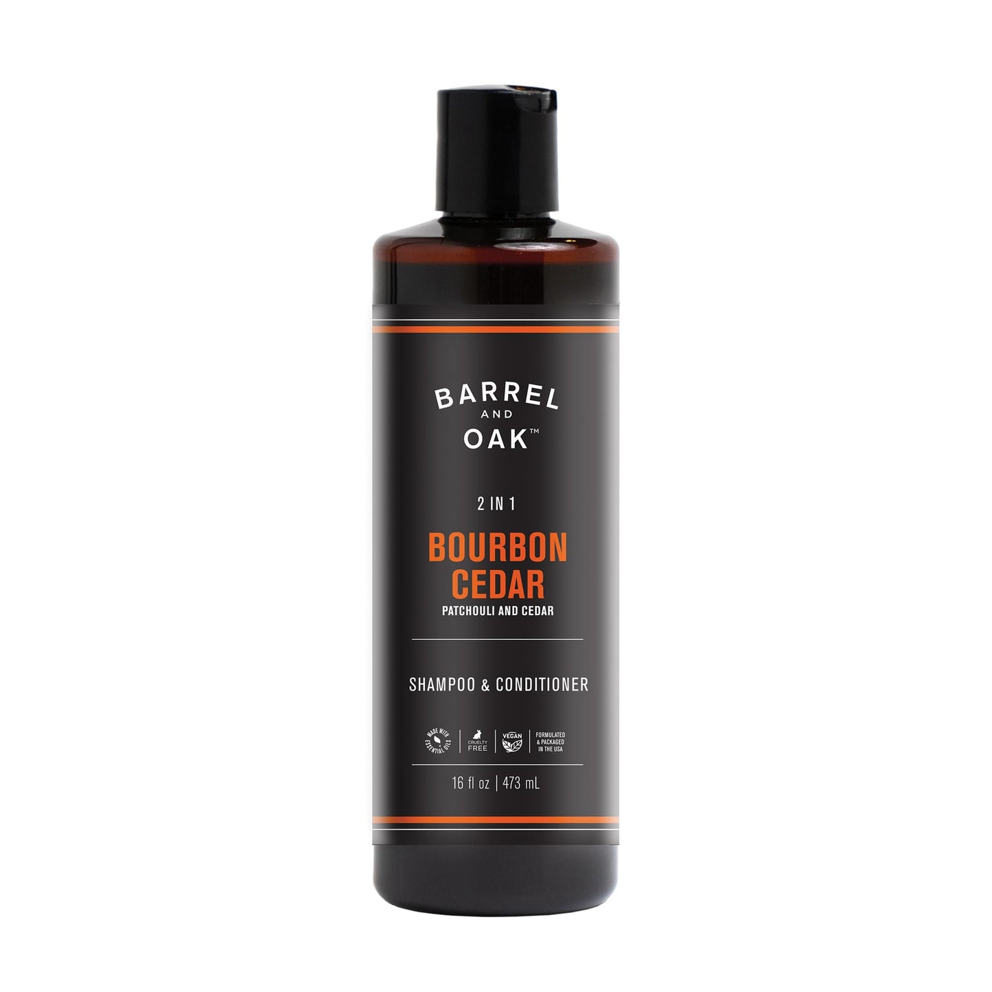Barrel & Oak 2-in-1 Men's Shampoo & Conditioner – Bourbon Cedar, 16 oz | Vegan & Cruelty-Free