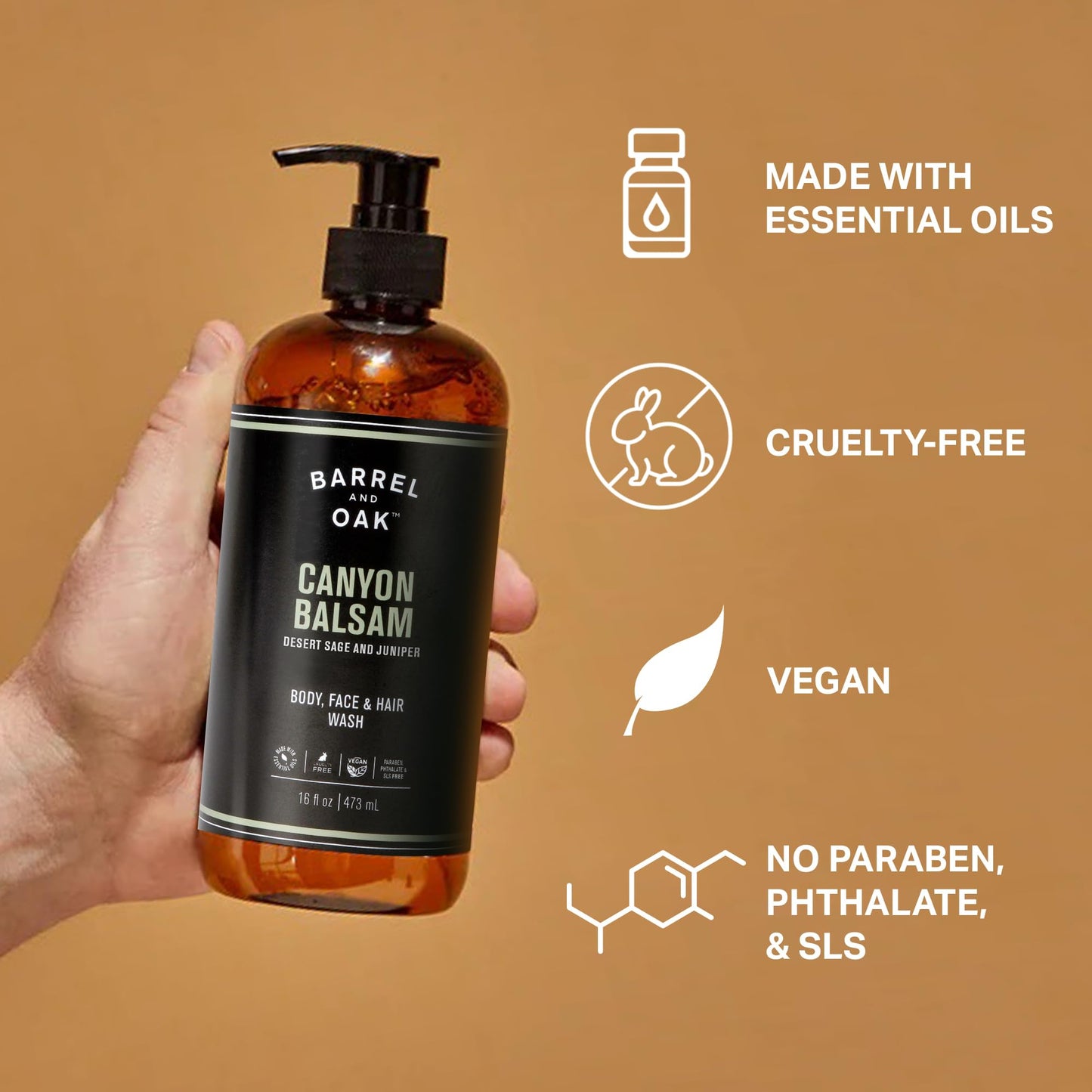 Barrel & Oak All-in-One Wash for Face, Hair & Body – Canyon Balsam, 16 oz | Vegan & Hydrating