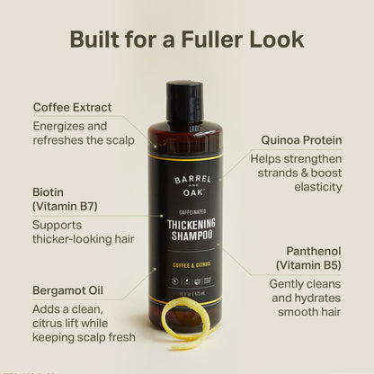 Barrel & Oak Coffee & Citrus Caffeinated Hair Thickening Shampoo for Men | Vegan, Made in USA