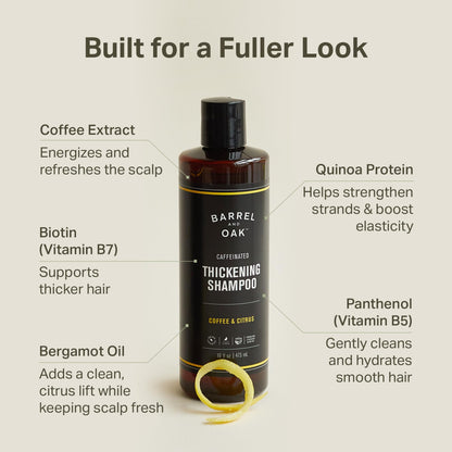 Barrel & Oak Coffee & Citrus 3-Piece Grooming Set for Men – Caffeinated Face Wash, Shampoo & Conditioner