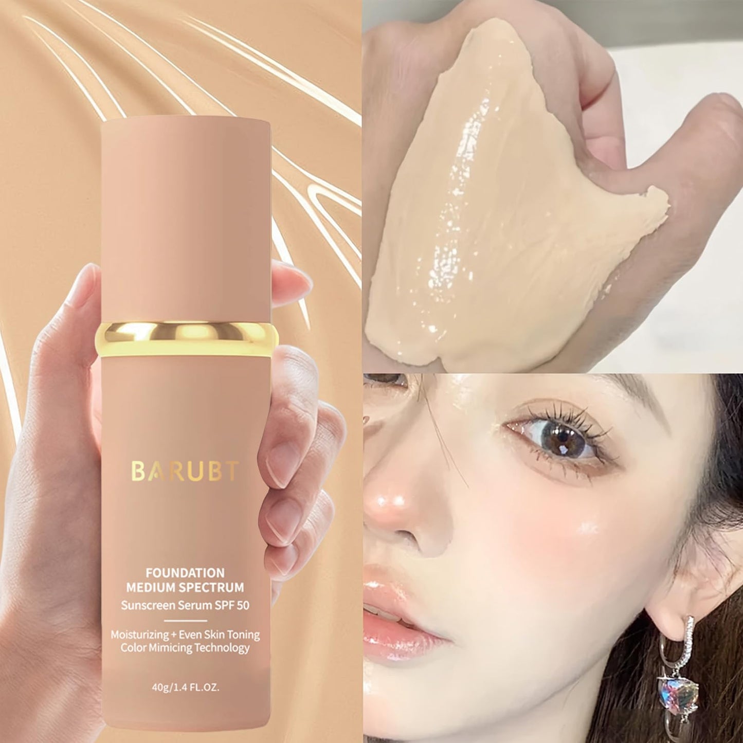 BARUBT 4 in 1 Color Changing Foundation - Medium Spectrum for Evening Skin Tone | Long-Lasting, Waterproof & Hydrating