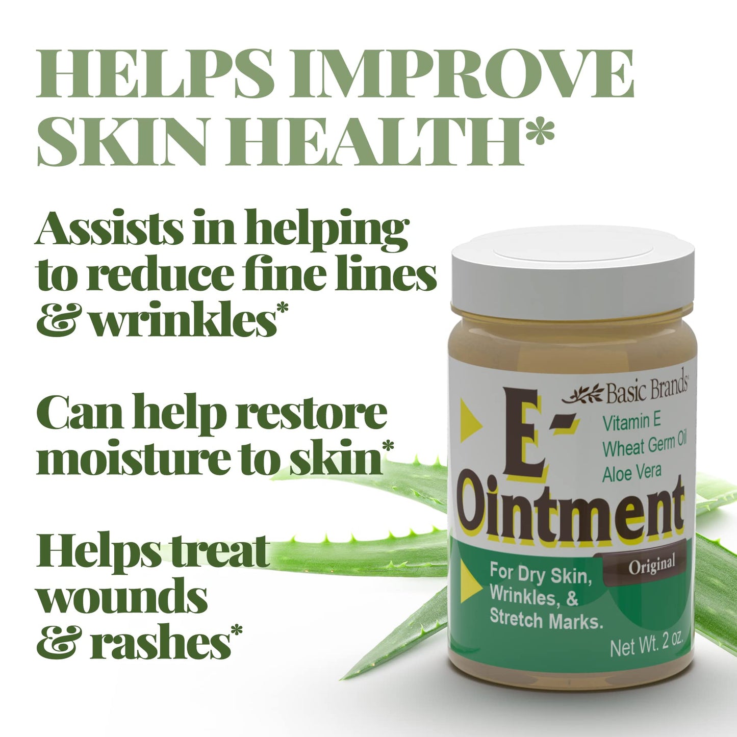 Basic Organics Vitamin E Ointment 2oz – Moisture Boost, Scar & Fine Line Support - 2 Pack