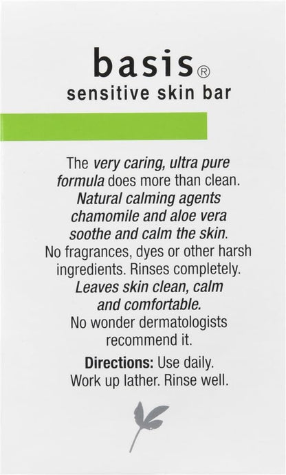 Basis Sensitive Skin Cleansing Bar 4 oz – Fragrance-Free, Dye-Free | Pack of 3