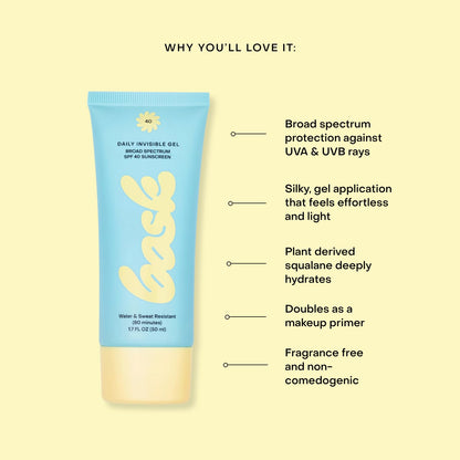 Bask Suncare SPF 40 Daily Invisible Gel Face Sunscreen – Fragrance-Free, Lightweight Makeup Primer