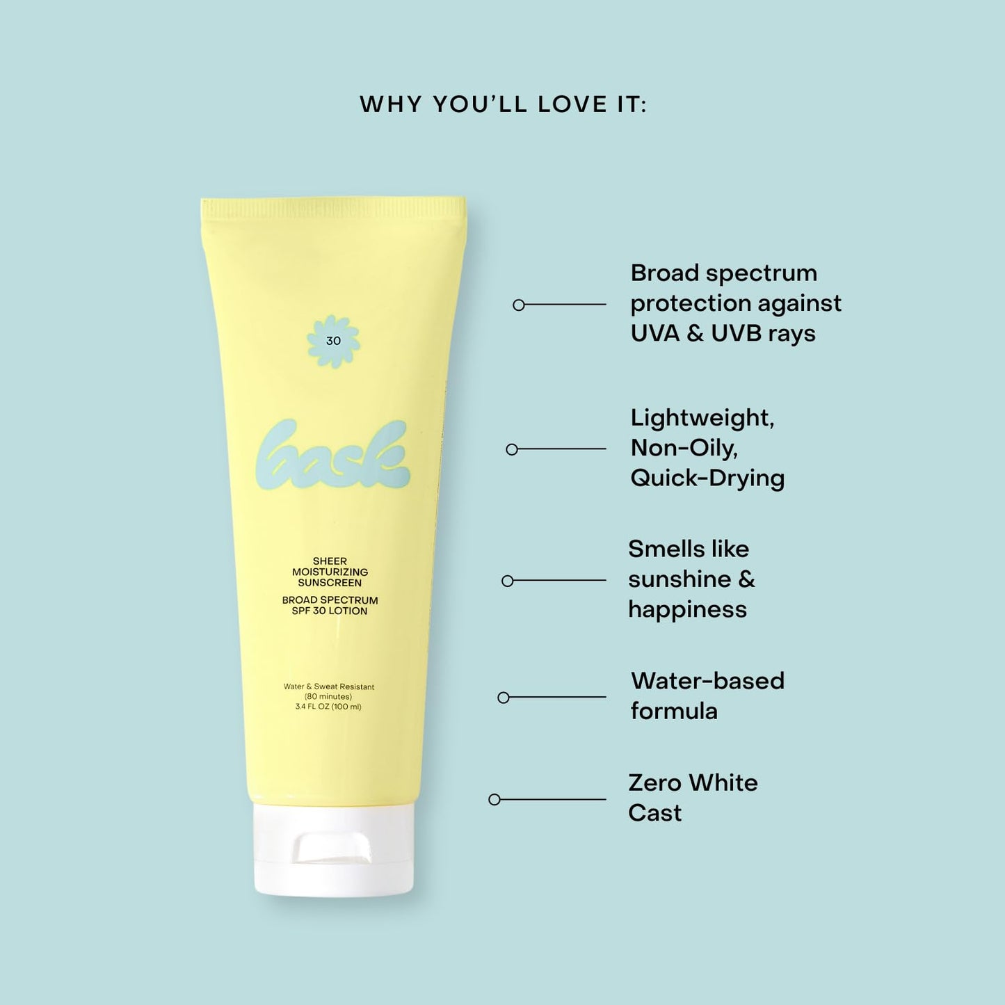 Bask Suncare SPF 30 Sheer Sunscreen Lotion | Broad Spectrum UVA/UVB