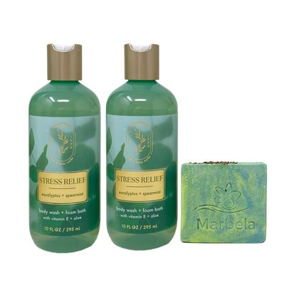 Bath & Body Works Aromatherapy Stress Relief Eucalyptus Spearmint – 2 Body Wash + Foam Bath + Fresh Forest Bar Soap