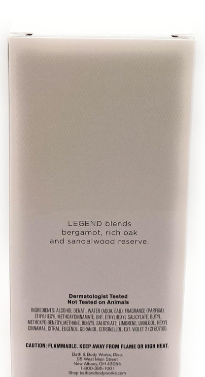 Bath & Body Works Legend Men's Fragrance Cologne Spray, 3.4 Fl Oz (Pack of 1)