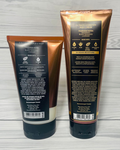 Bath & Body Works Men's Mahogany Teakwood Body Care Set – Exfoliating Scrub & Hydrating Cream (2 x 8 oz)