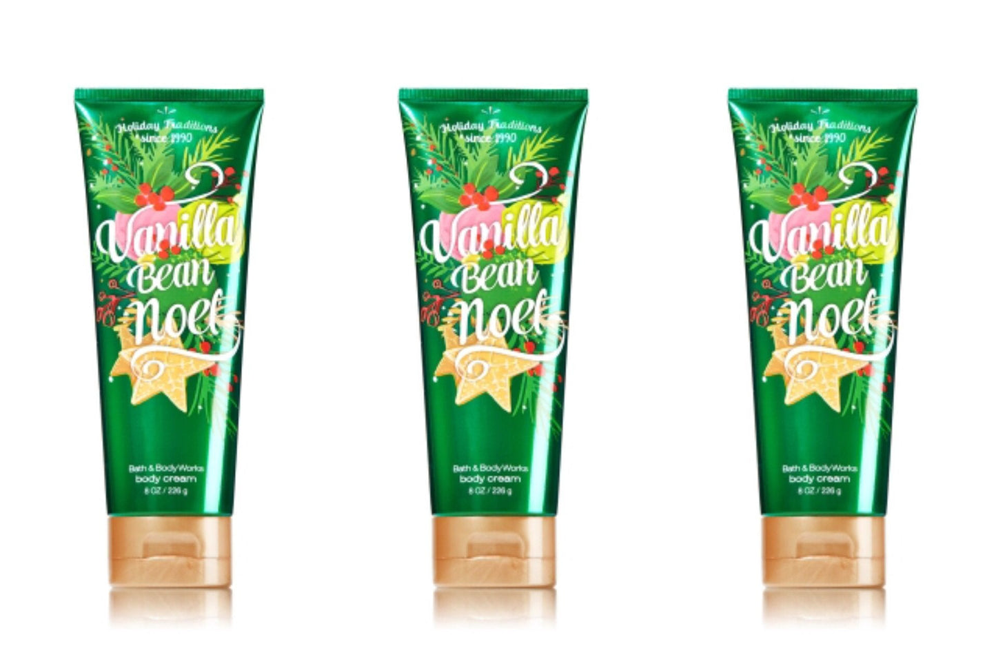 Bath & Body Works Vanilla Bean Noel Body Cream 8 oz – Pack of 3