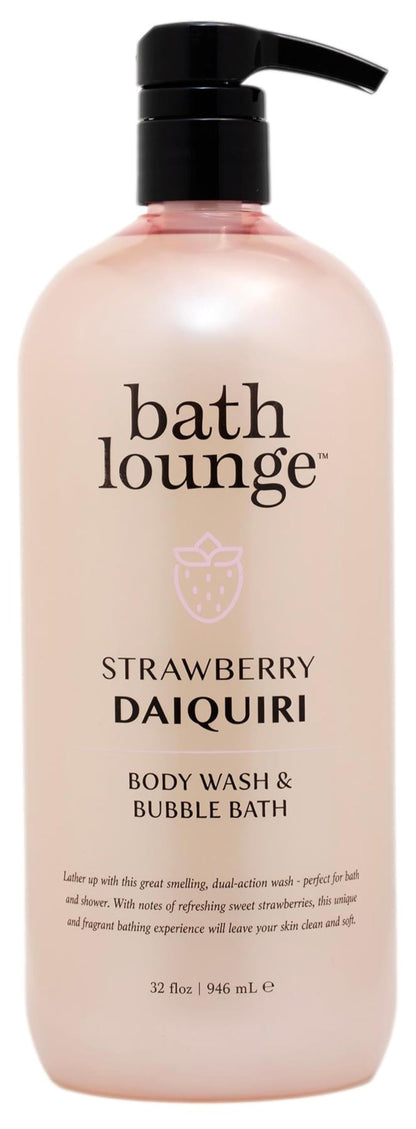 Bath Lounge Strawberry Daiquiri Body Wash & Bubble Bath – 32 fl oz | 2-in-1 Cleanse for Bath or Shower | Sweet Strawberry Scent