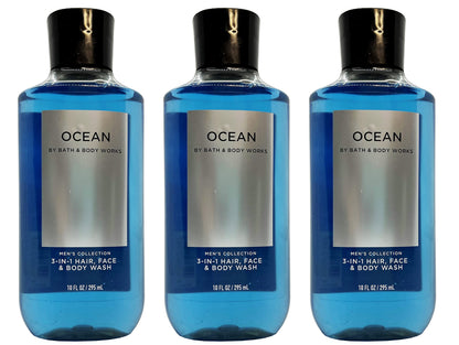 Bath & Body Works Ocean Signature Collection 3-Pack 2-in-1 Hair & Body Wash for Men, 10 oz