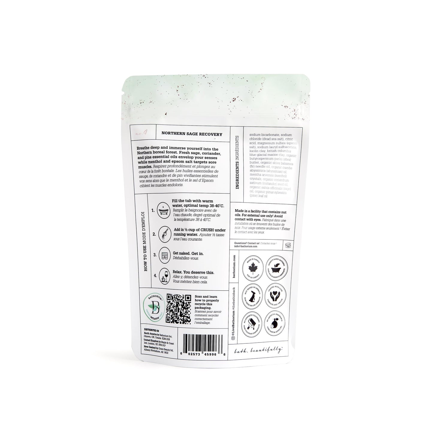 Bathorium Northern Sage Recovery Crush Bath Soak – Dead Sea & Epsom Salts, Sage, Pine, Eucalyptus | 5+ Baths | 21 oz