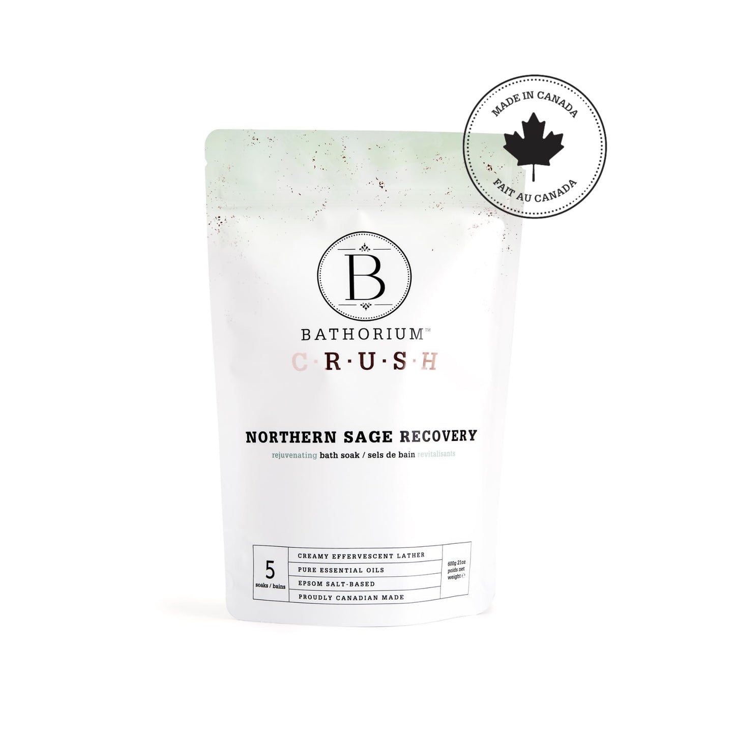 Bathorium Northern Sage Recovery Crush Bath Soak – Dead Sea & Epsom Salts, Sage, Pine, Eucalyptus | 5+ Baths | 21 oz