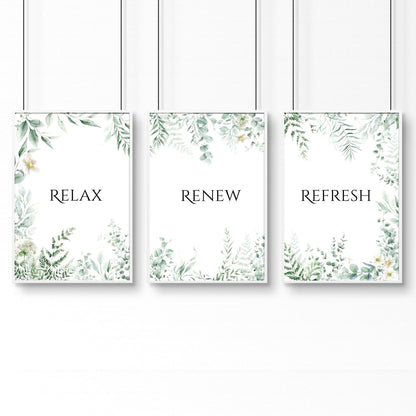 Bathroom Decor Green | Set of 3 wall art prints