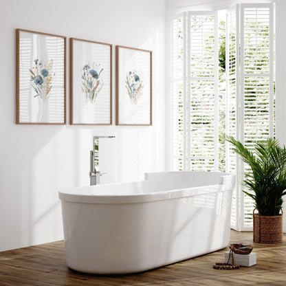 Bathroom Wall Art Blue | Set of 3 Botanical Wall art Prints