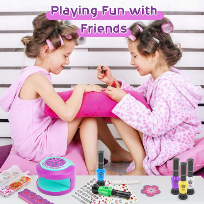 BATTOP Kids Nail Art Kit for Girls 7-12 | 2-in-1 Nail Polish Pen, 3D Decor & Air Dryer