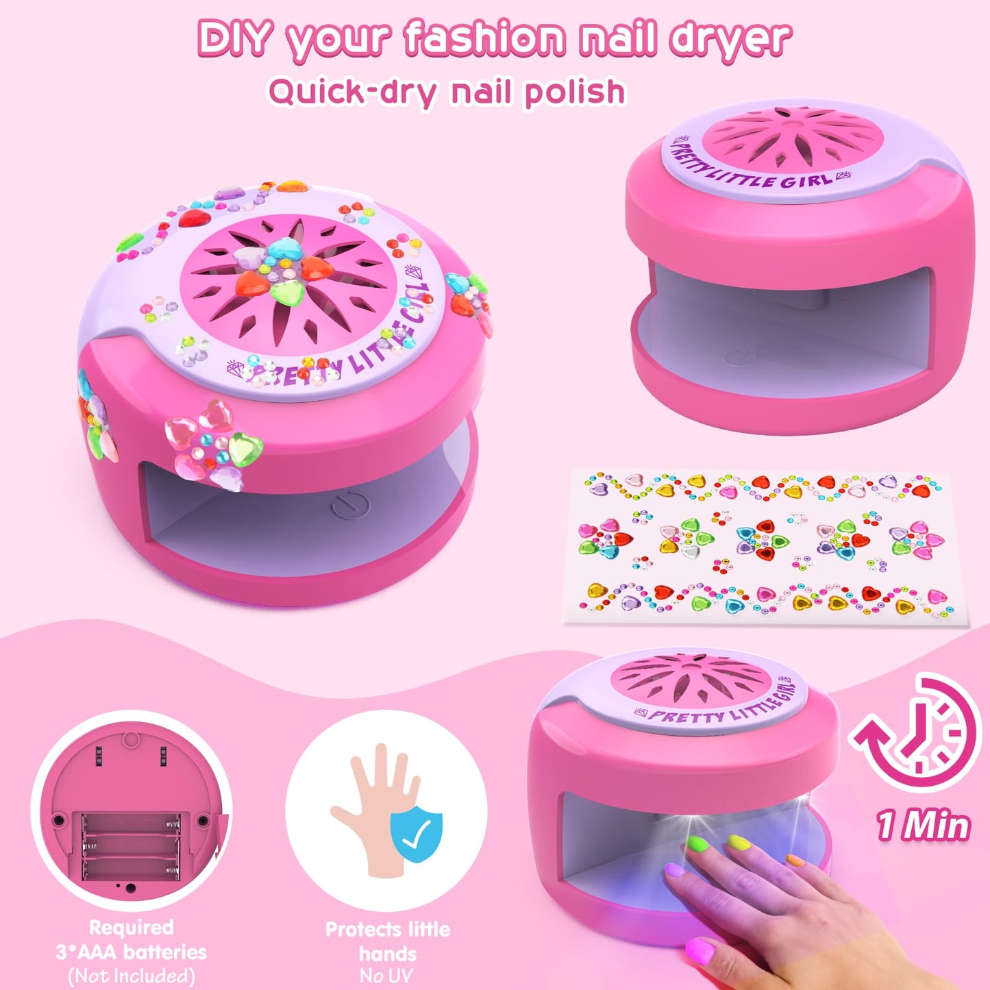 BATTOP Kids Nail Polish Set for Girls – Water-Based, Non-Toxic Nail Art Kit with Dryer, Fake Nails, Stickers & Pen | Gift for Ages 6–12