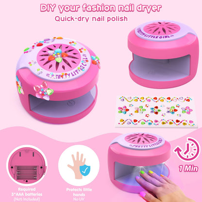 BATTOP Kids Nail Polish Set for Girls – Water-Based, Non-Toxic Nail Art Kit with Dryer, Fake Nails, Stickers & Pen | Gift for Ages 6–12