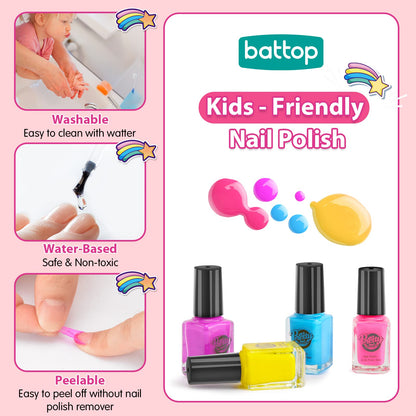 BATTOP Kids Nail Polish Set — Nail Art Kit with Dryer, Glitter Pen, Non-Toxic Polish