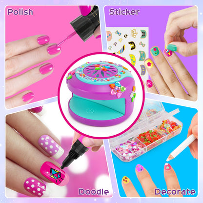 BATTOP Kids Nail Art Kit for Girls 7-12 | 2-in-1 Nail Polish Pen, 3D Decor & Air Dryer