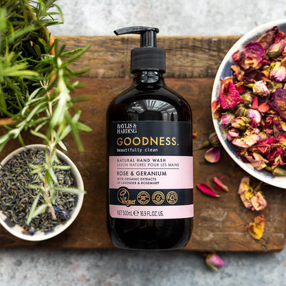 Baylis & Harding Goodness Rose & Geranium Liquid Hand Soap with Dispenser – 500ml