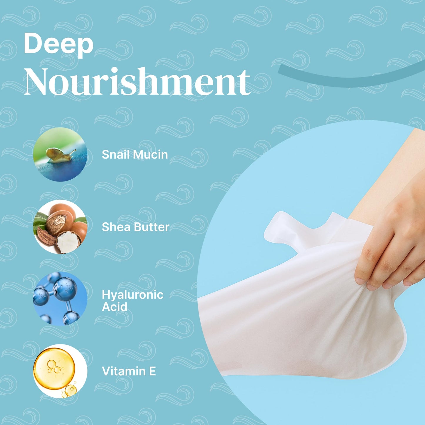 Foot Mask Moisturizing Socks for Dry Cracked Feet | Bayside Hydrates with Snail Mucin, Shea Butter & Hyaluronic Acid