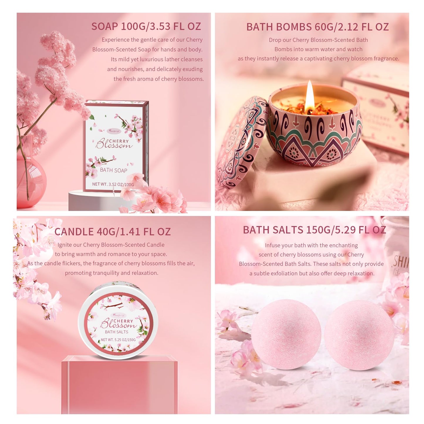BBlove Japanese Cherry Blossom 7-Piece Bath & Body Gift Set | Luxury Home Spa for Women & Girls