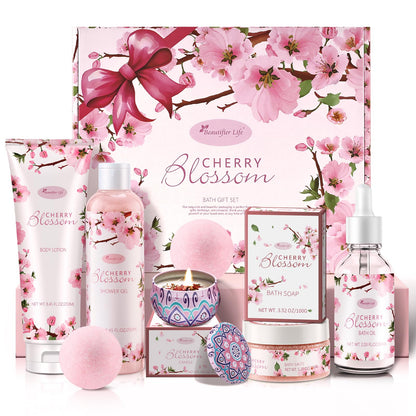 BBlove Japanese Cherry Blossom 7-Piece Bath & Body Gift Set | Luxury Home Spa for Women & Girls