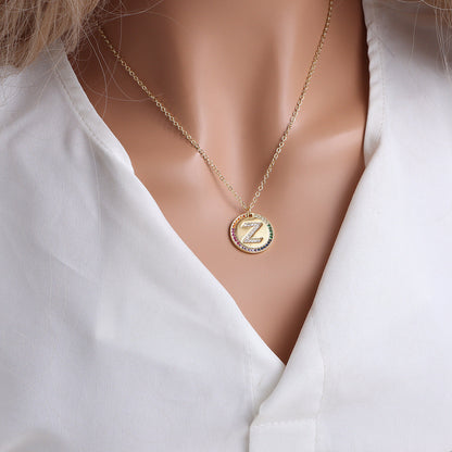 A-Z Round Necklace with Colourful Crystals