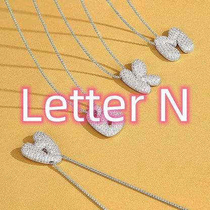 A-Z Zircon Balloon English Letter Necklace, Gold & Silver
