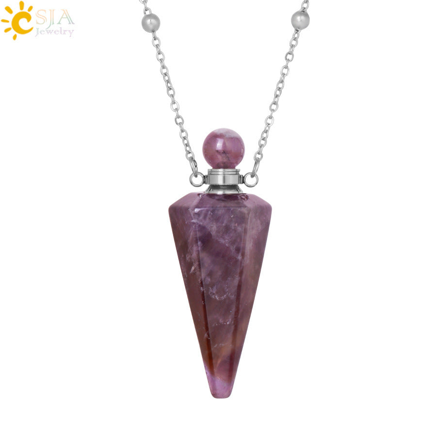 Crystal Stone Cone Perfume Bottle Necklace