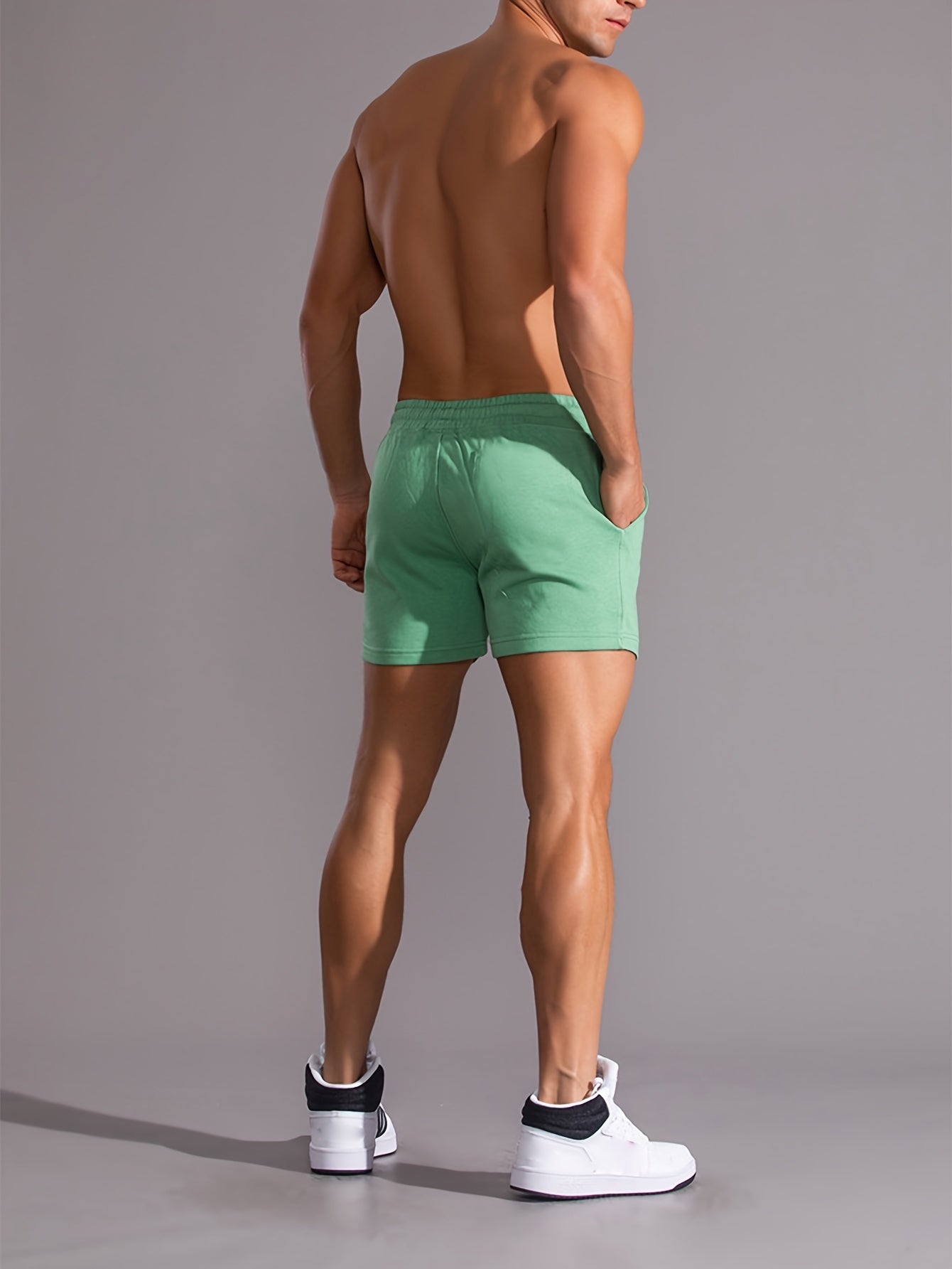 Men'S Plus Size Casual Athletic Shorts - Black with Palm Tree Design, Drawstring Waist
